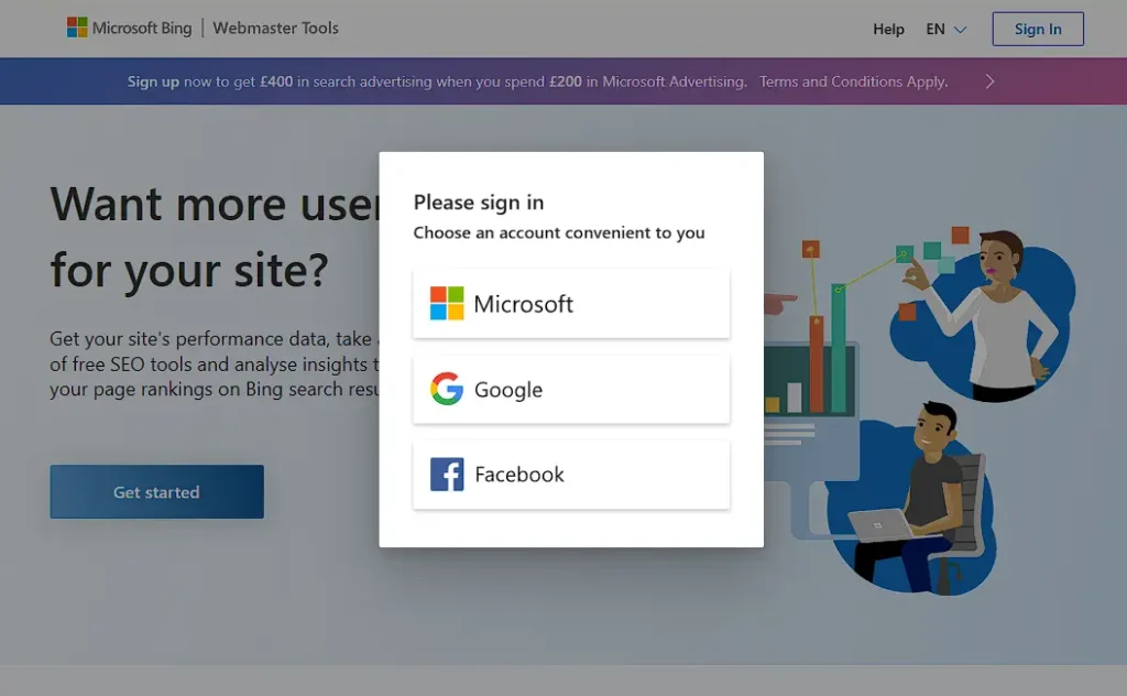 Screenshot of signing into microsoft bing account